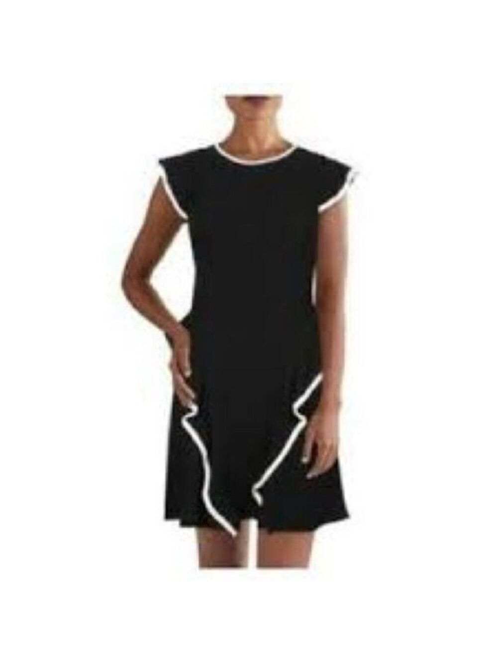 Shoshanna Black & White Ruffled Cap Sleeve Mini Dress Cocktail Size 12